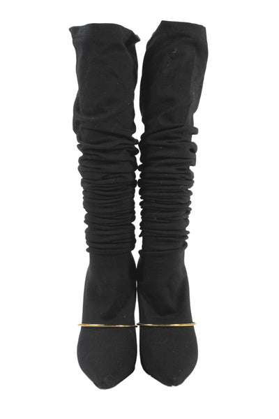 Givenchy Womens Gold-Tone Embellished Over Knee High Boots Shoes Black Sz 6.5