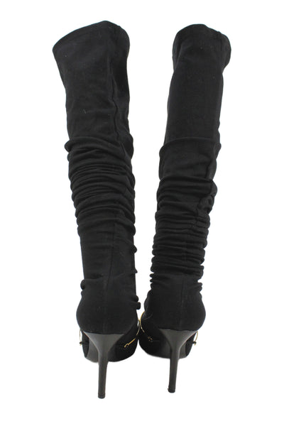 Givenchy Womens Gold-Tone Embellished Over Knee High Boots Shoes Black Sz 6.5