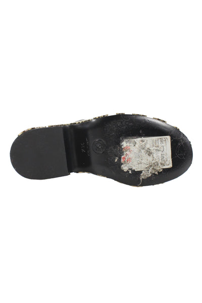 Chanel Womens Camellia Embellished Platform Wedge Heels Shoes Black Sz 6.5
