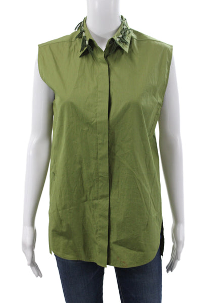 3.1 Phillip Lim Womens Green Cotton Sleeveless Tunic Button-Up Boho Size S