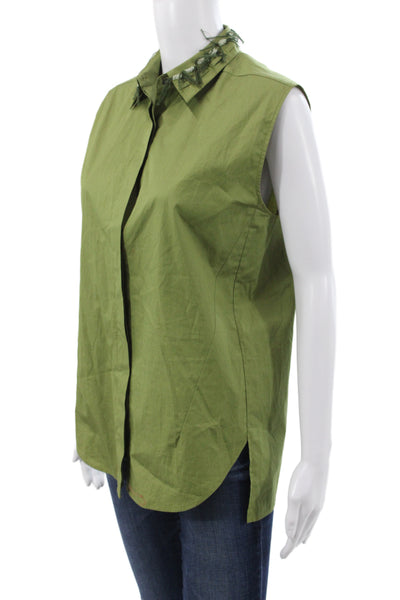 3.1 Phillip Lim Womens Green Cotton Sleeveless Tunic Button-Up Boho Size S