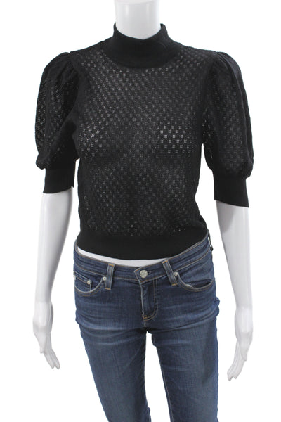 Alice + Olivia Women Pullover Black Mock Neck Short Sleeve Size M