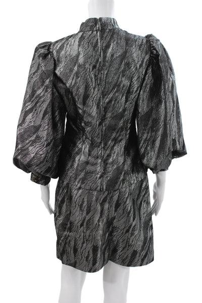 Ganni Women Set Black Animal Print High Neck 3/4 Sleeve Metallic Zip Size 40
