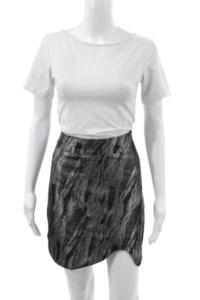 Ganni Women Set Black Animal Print High Neck 3/4 Sleeve Metallic Zip Size 40