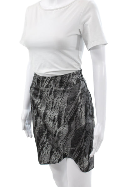 Ganni Women Set Black Animal Print High Neck 3/4 Sleeve Metallic Zip Size 40