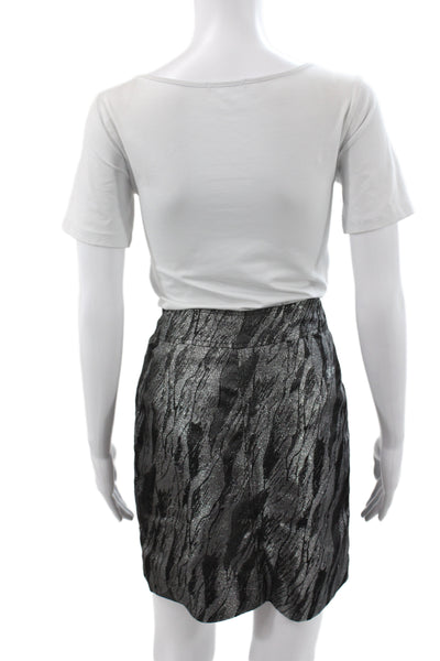 Ganni Women Set Black Animal Print High Neck 3/4 Sleeve Metallic Zip Size 40