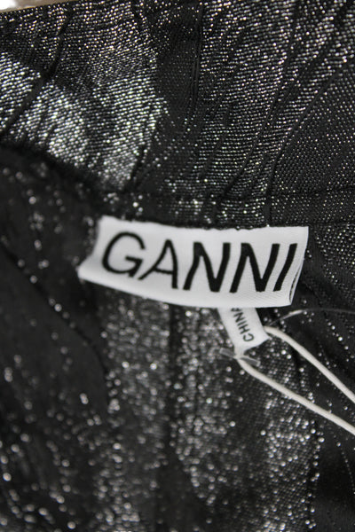 Ganni Women Set Black Animal Print High Neck 3/4 Sleeve Metallic Zip Size 40