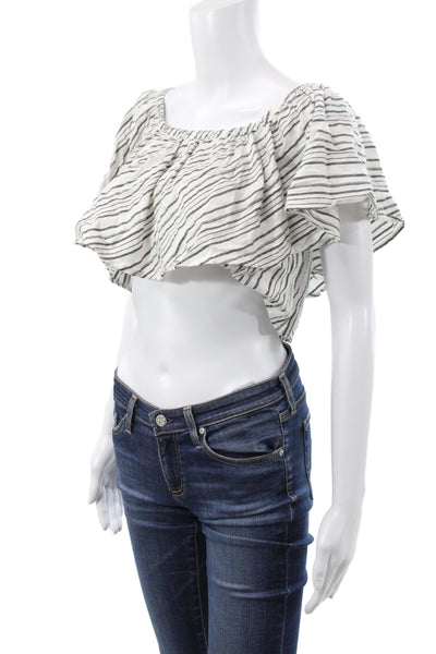 Reformation Women Off Shoulder Cropped Blouse Black Sleeveless Boho Size S