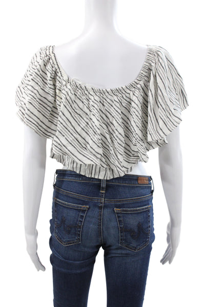 Reformation Women Off Shoulder Cropped Blouse Black Sleeveless Boho Size S