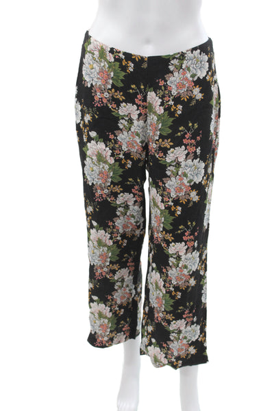 Reformation Womens Cropped Floral Rayon Blend Zip Pants Black Size 2