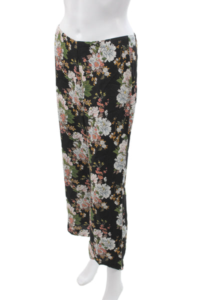 Reformation Womens Cropped Floral Rayon Blend Zip Pants Black Size 2