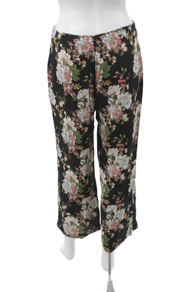 Reformation Womens Cropped Floral Rayon Blend Zip Pants Black Size 2