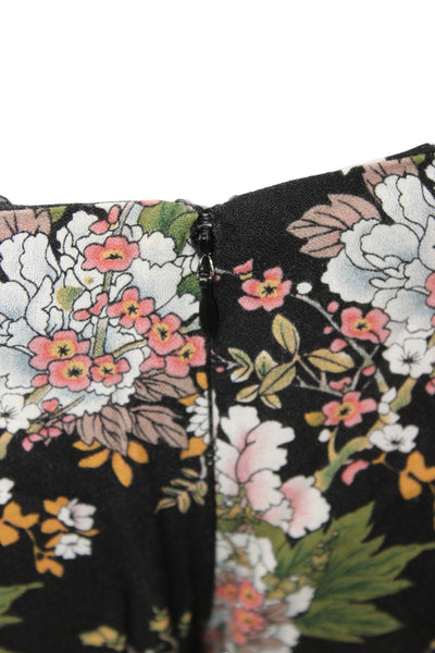 Reformation Womens Cropped Floral Rayon Blend Zip Pants Black Size 2