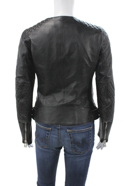 Belstaff Womens Biker Leather Jacket Black Zip Long Sleeve Size 38
