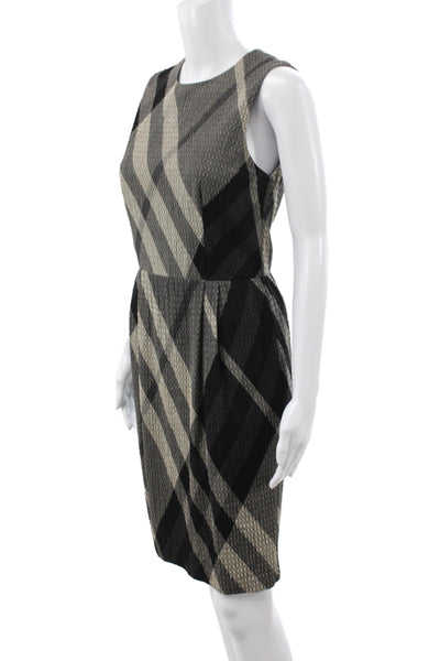Burberry Women Black Silk Plaid Sheath Dress Knee Length Sleeveless Zip Size 6