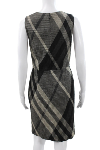 Burberry Women Black Silk Plaid Sheath Dress Knee Length Sleeveless Zip Size 6