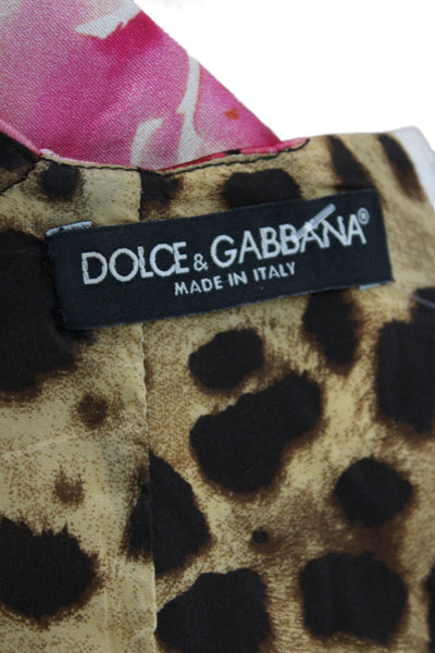 Dolce & Gabbana Womens Sheath Dress Pink Silk V Neck Sleeveless Floral Size S