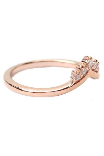 Pandora Womens Rose Gold Tone Cubic Zirconia Tiara Wishbone Ring Sz 5