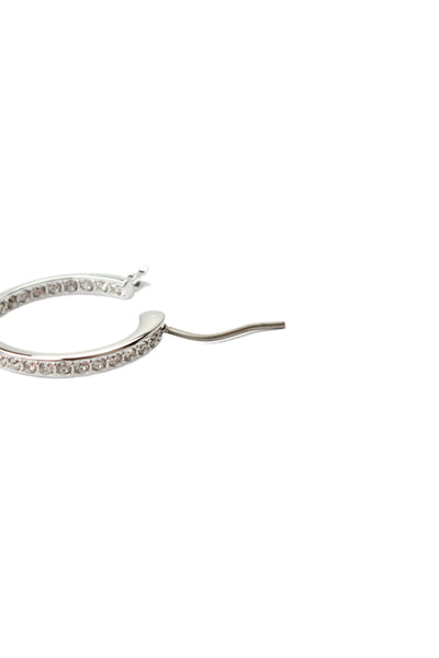 Swarovski Womens Silver Tone Crystal Hoop Earrings NWOT