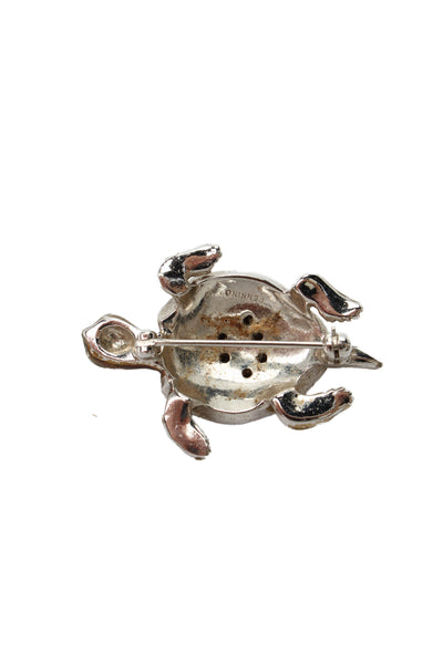Pennino Womens Vintage Two-Tone Rhinestone Turtle Brooch 1.6"