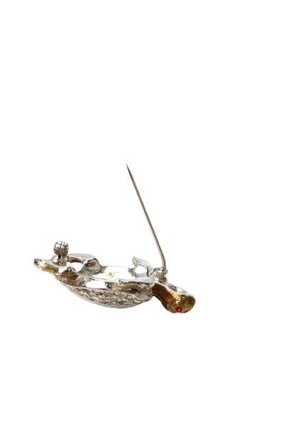 Pennino Womens Vintage Two-Tone Rhinestone Turtle Brooch 1.6"