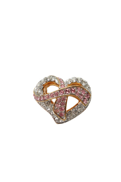 Swarovski Womens Gold Tone Rhinestone Breast Cancer Awareness Heart Brooch 1"