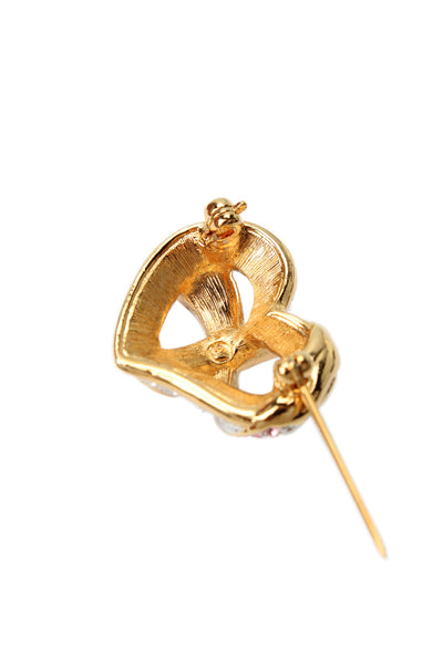 Swarovski Womens Gold Tone Rhinestone Breast Cancer Awareness Heart Brooch 1"
