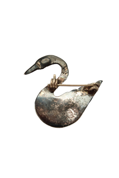 Designer Womens 925 Silver Abalone Taxco Swan Brooch 1.5" 2.6g