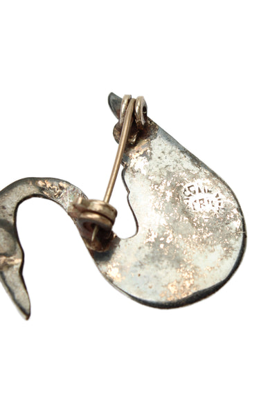 Designer Womens 925 Silver Abalone Taxco Swan Brooch 1.5" 2.6g