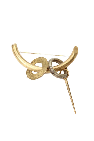 Designer Womens Gold Plated 925 Silver Post Modernist Brooch 2.5" 13g