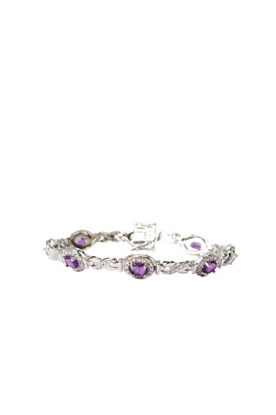 Designer Womens Platinum Plated 925 Silver Amethyst Tennis Bracelet 7.5" 11.8g