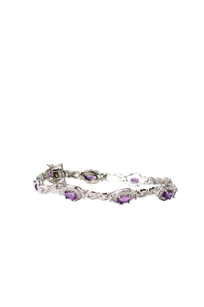 Designer Womens Platinum Plated 925 Silver Amethyst Tennis Bracelet 7.5" 11.8g
