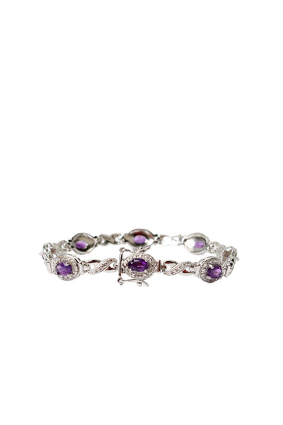 Designer Womens Platinum Plated 925 Silver Amethyst Tennis Bracelet 7.5" 11.8g