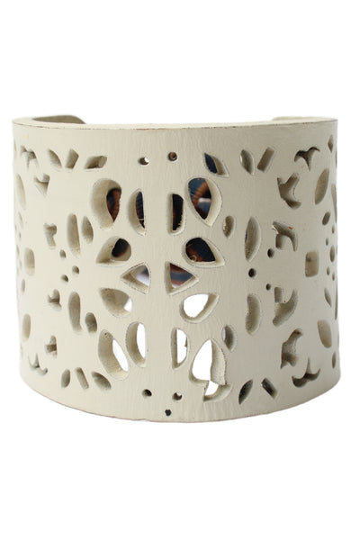 Marni Womens White Punched Leather Extra Wide Tie Cuff Bracelet