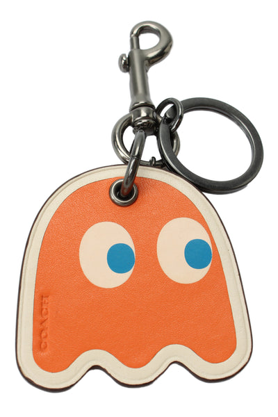 Coach x Pac-Man Womens Silver Tone Leather Orange Ghost Bag Charm