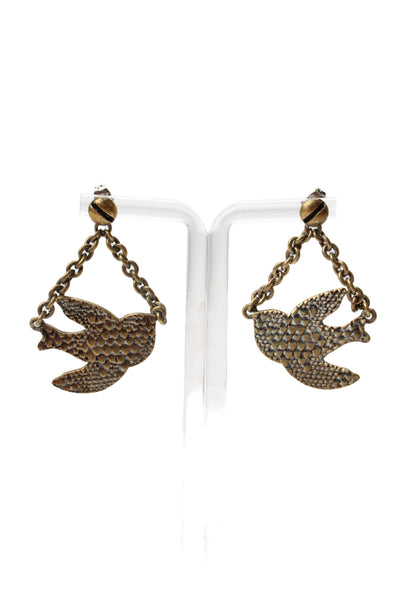 Marc Jacobs Womens Brass Textured Petal to the Metal Bird Dangle Earrings