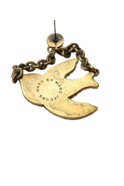 Marc Jacobs Womens Brass Textured Petal to the Metal Bird Dangle Earrings