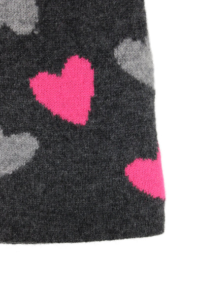 White + Warren Womens Cashmere Knit Heart Beanie Hat Gray Pink One Size