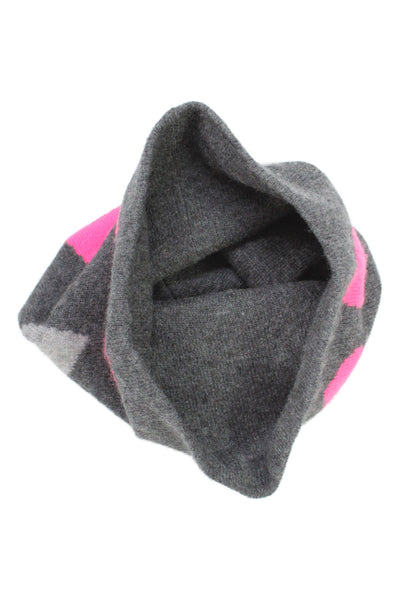 White + Warren Womens Cashmere Knit Heart Beanie Hat Gray Pink One Size