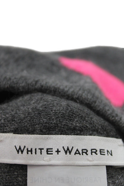 White + Warren Womens Cashmere Knit Heart Beanie Hat Gray Pink One Size