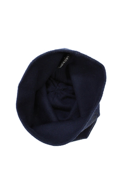 Leo & Ugo Womens Wool Knit Heart Beaded Beanie Hat Navy Blue One Size