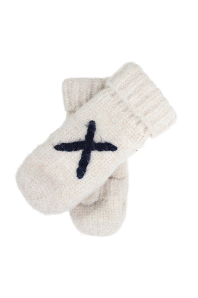 Mersea Womens Knit X O Mittens Gloves White Navy One Size