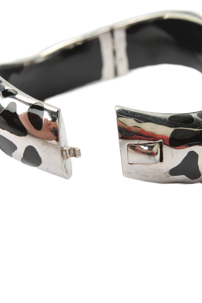 Andrew Hamilton Crawford Womens 925 Silver Black Resin Fill Giraffe Bangle 51.3g