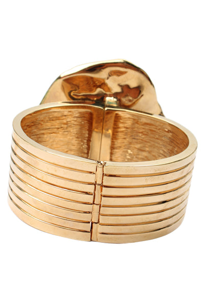 Kara Ross Womens Gold Tone White Leather Rock Crystal Quartz Flower Cuff