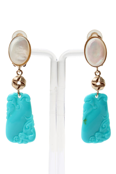 Philippe Ferrandis Womens Gold Tone Mother of Pearl + Resin Dangle Earrings