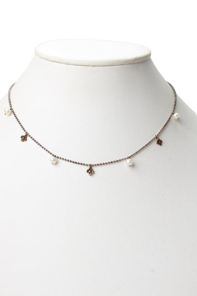 Designer Womens 925 Silver Pearl Flower Station Necklace 16" 4g