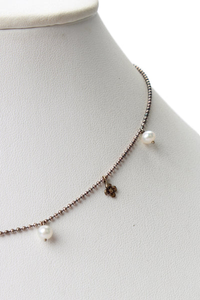 Designer Womens 925 Silver Pearl Flower Station Necklace 16" 4g