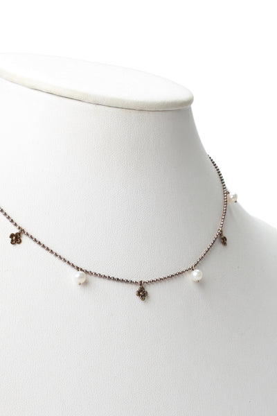 Designer Womens 925 Silver Pearl Flower Station Necklace 16" 4g