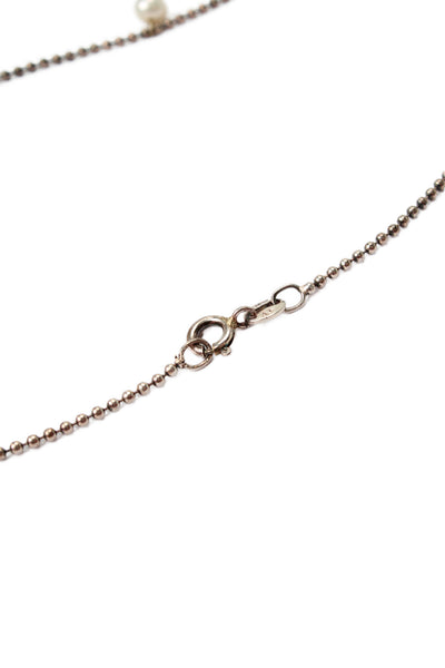 Designer Womens 925 Silver Pearl Flower Station Necklace 16" 4g