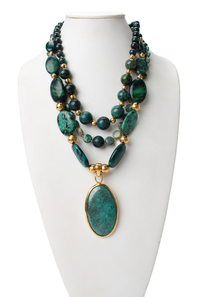 Barrera Womens Gold Tone Turquoise Multi-stone Statement Necklace 23"